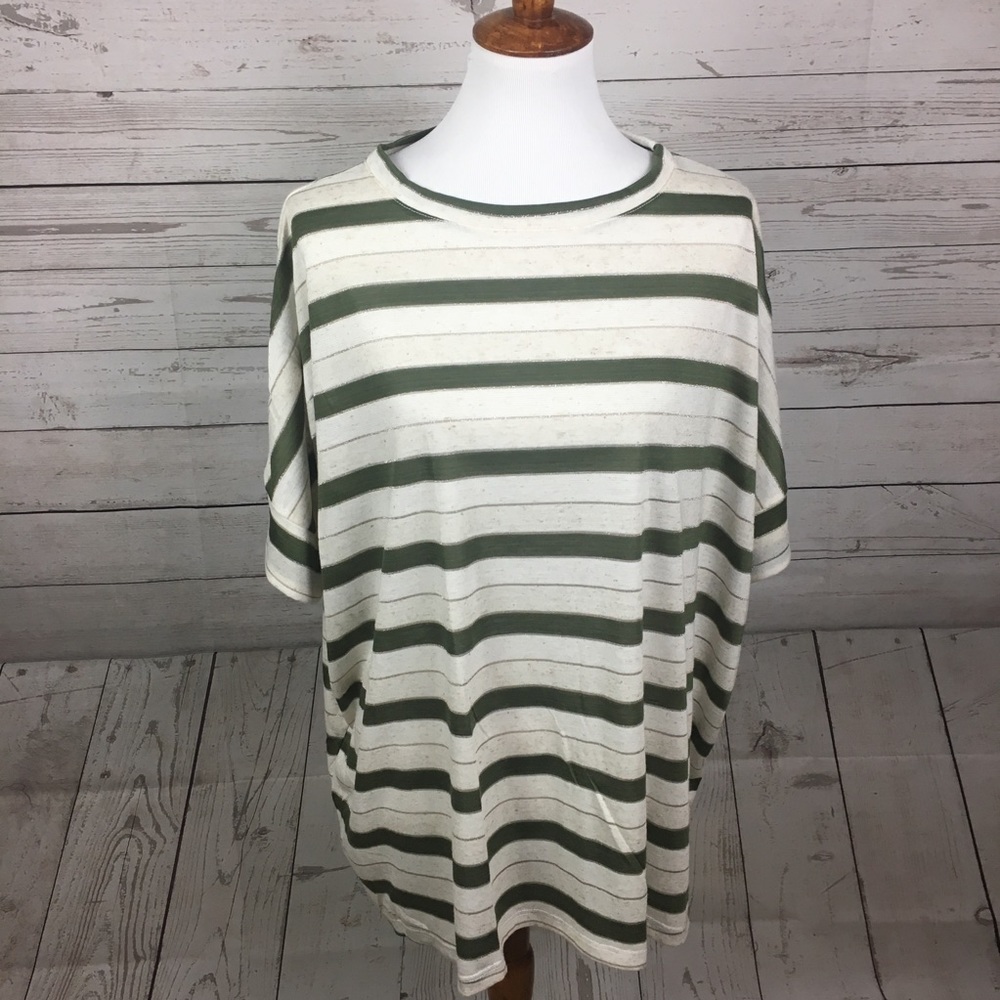 Agnes & Dora Olive/Oatmeal Stripe SS Boxy Tee XL+